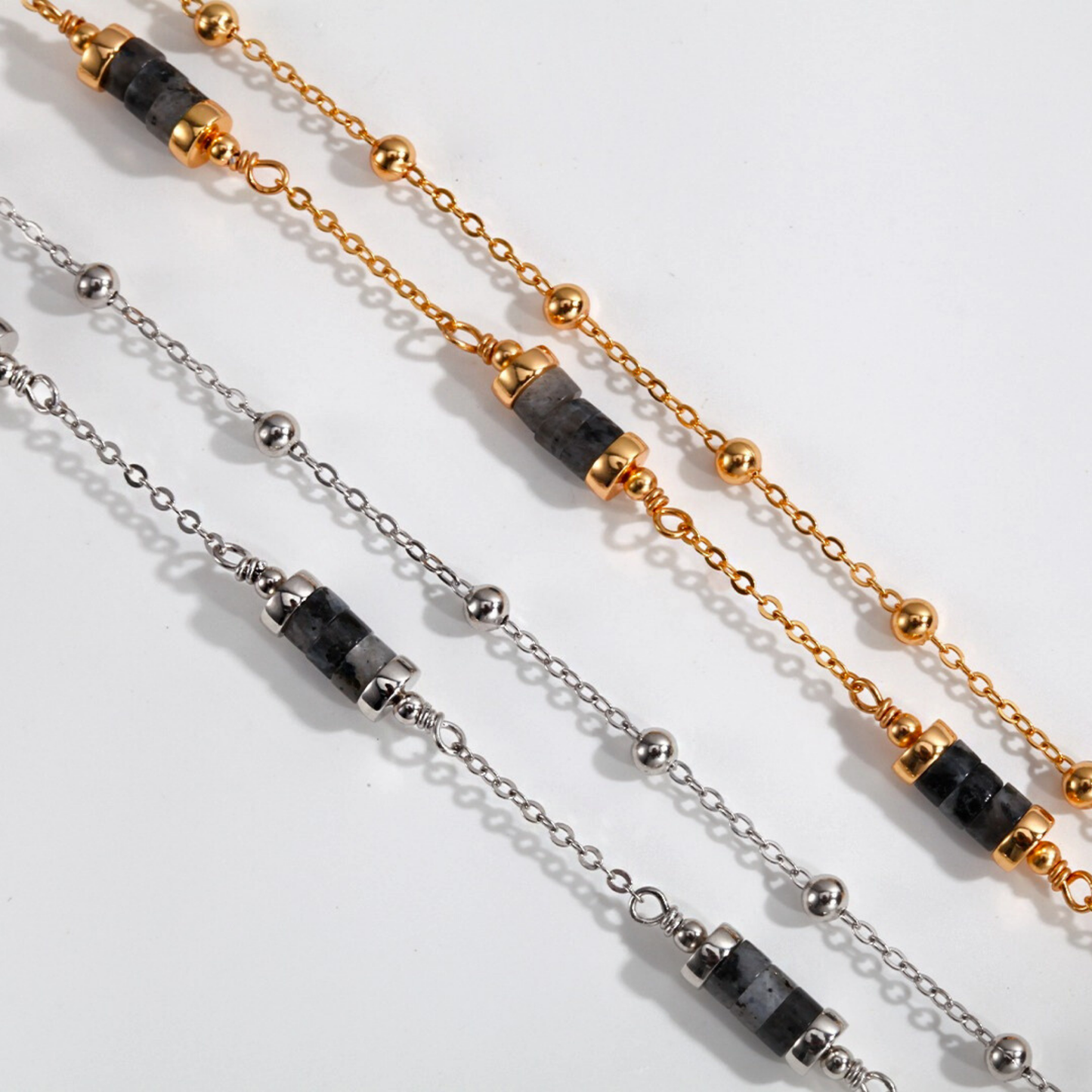 Dual Chain Black Obsidian Bracelet