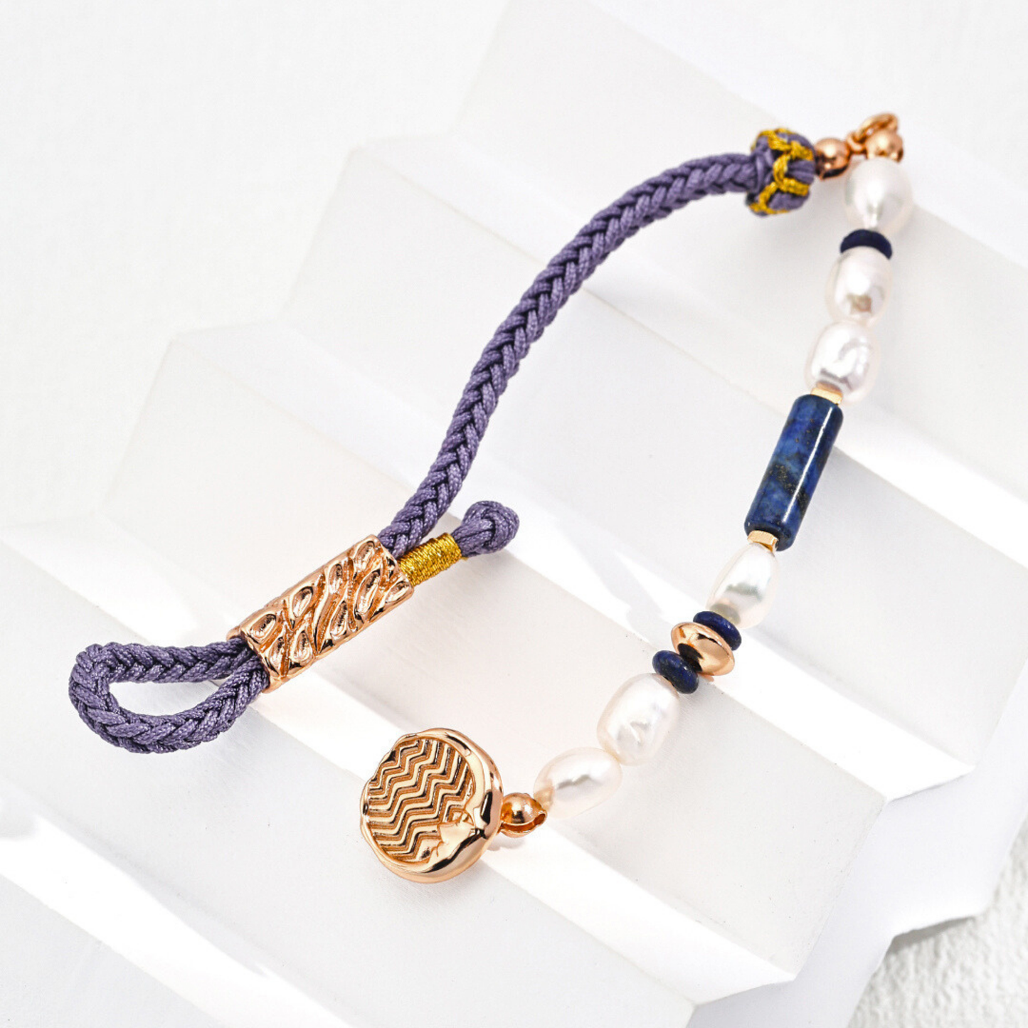 Lapis lazuli & Pearl Braided Bracelet