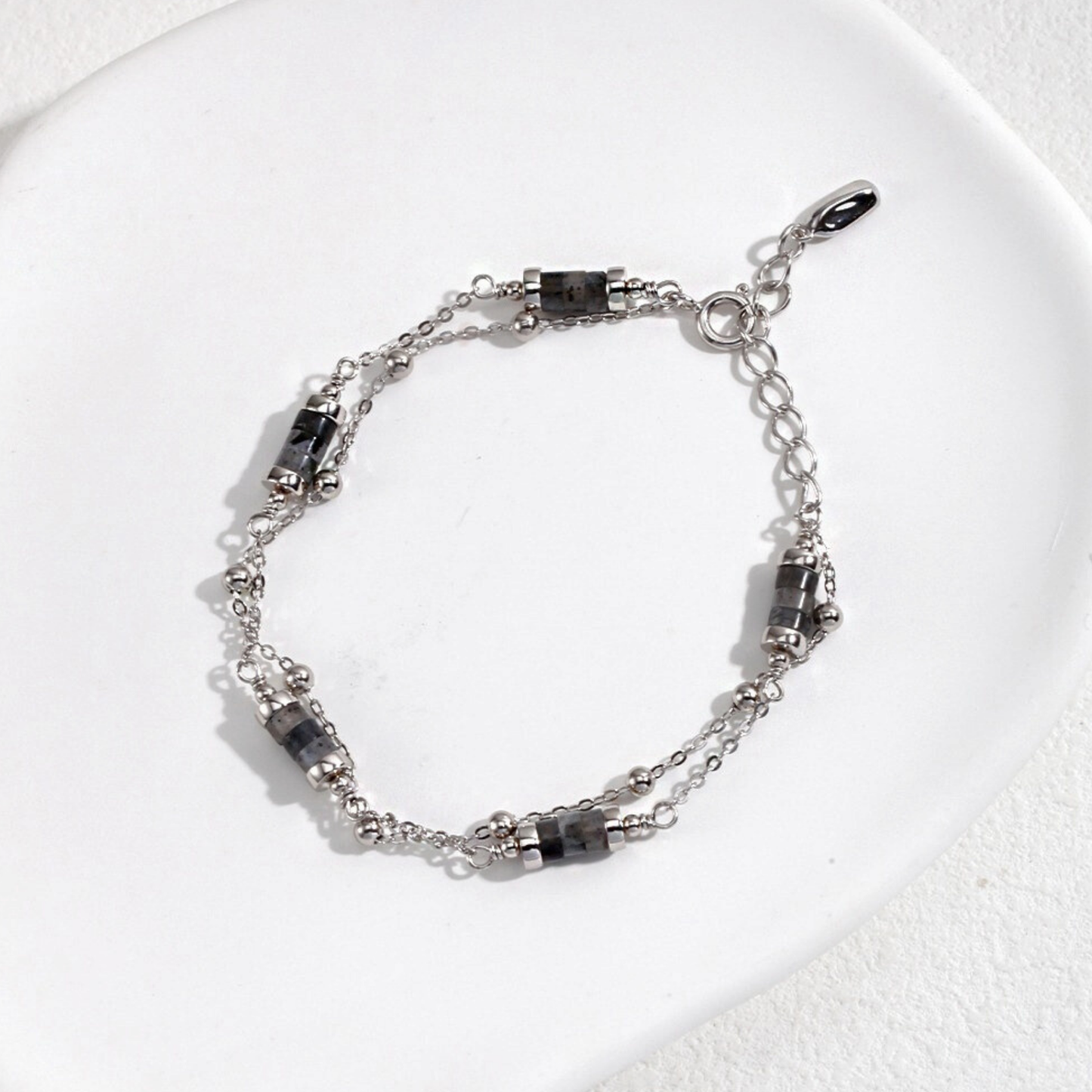 Dual Chain Black Obsidian Bracelet