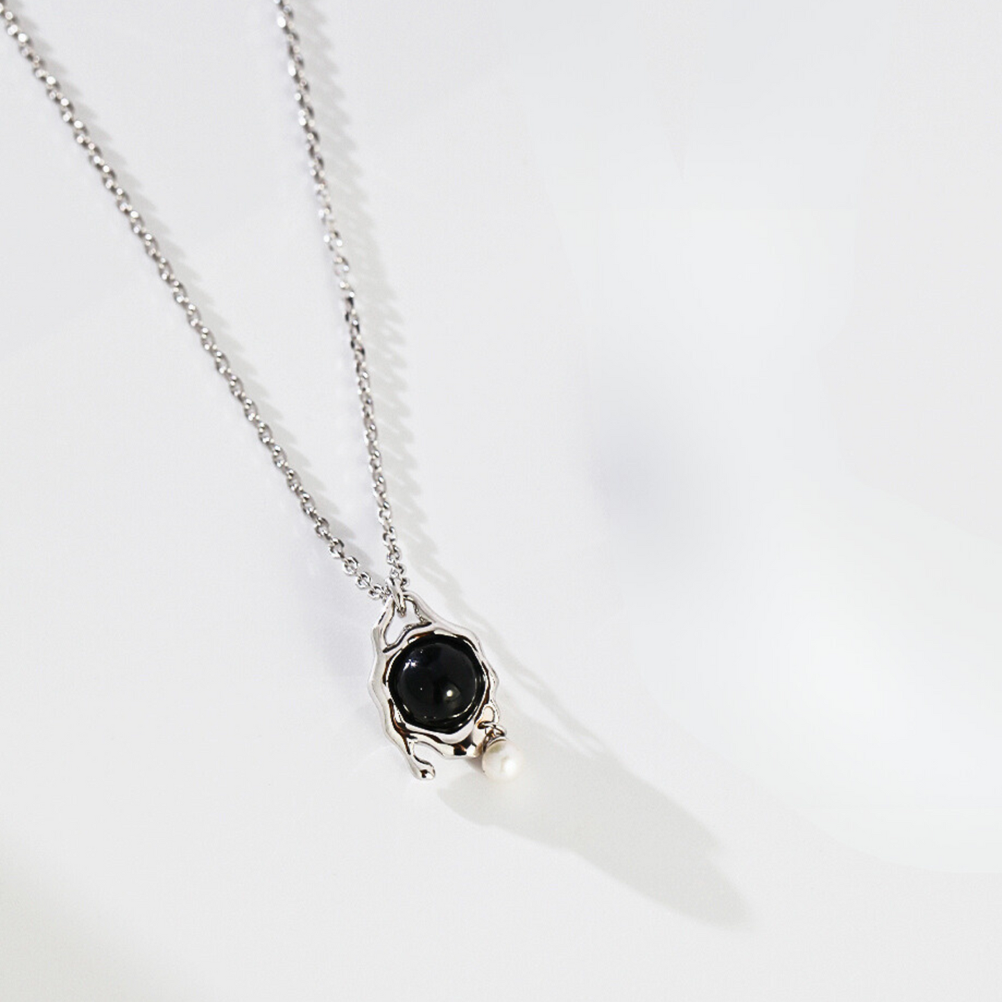 Black Onyx and Pearl Flow Pendant Necklace