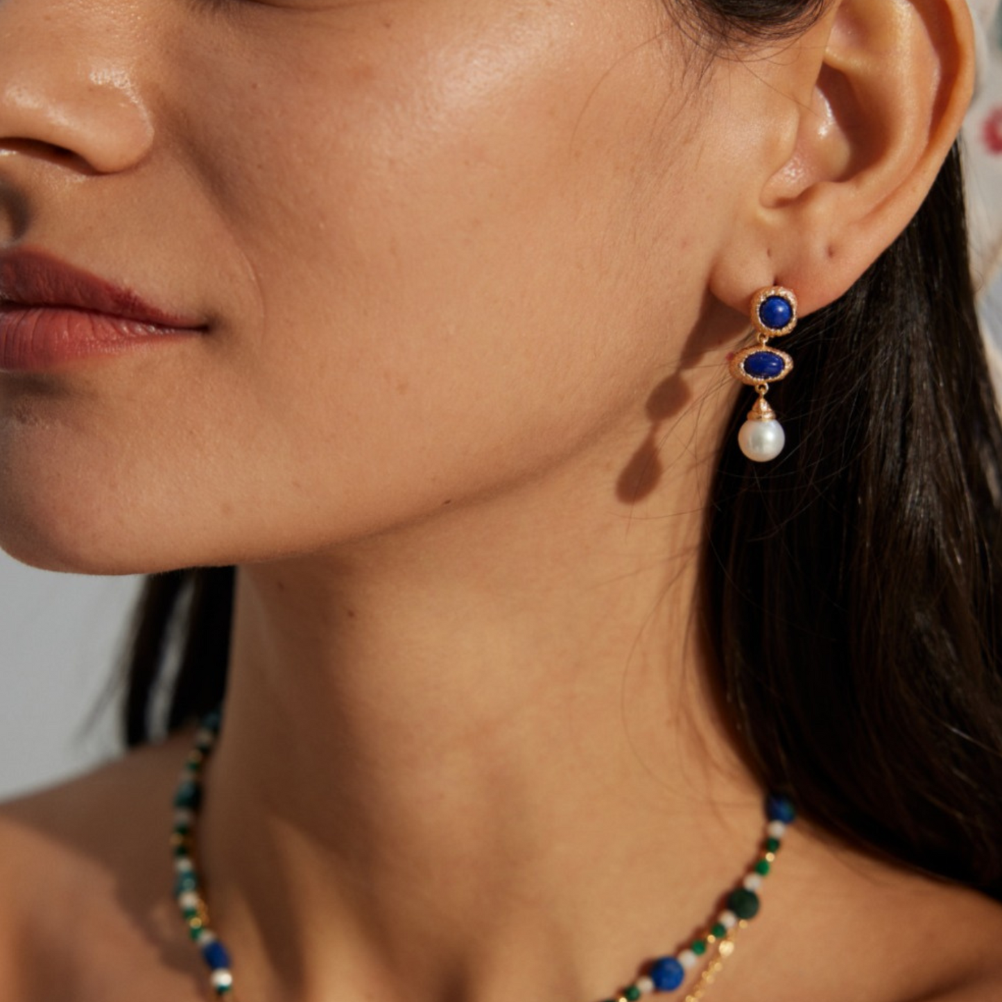Lapis Lazuli & Pearl Cosmic Drop Earrings