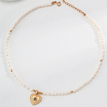 Golden Heart Pendant Pearl Necklace