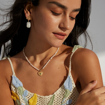 Golden Heart Pendant Pearl Necklace