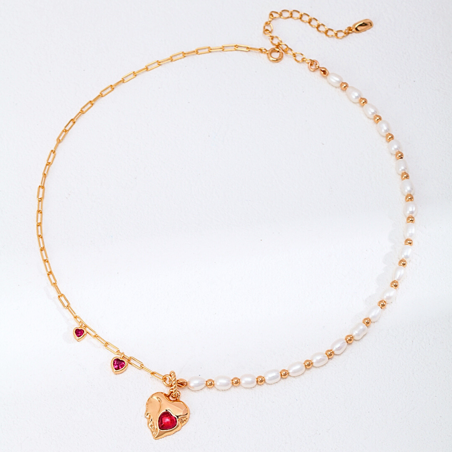 Ruby Heart Pearl Necklace