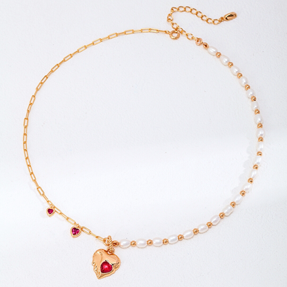 Ruby Heart Pearl Necklace
