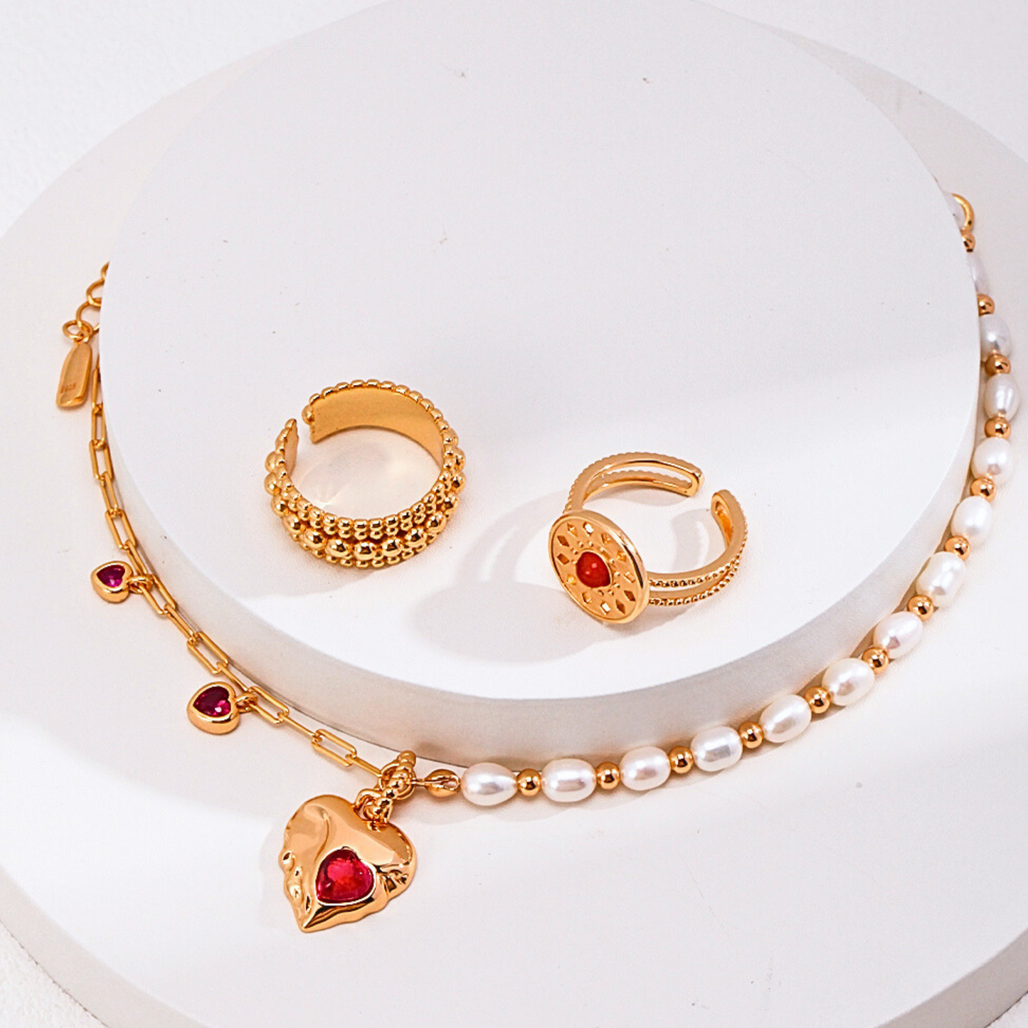 Ruby Heart Pearl Necklace