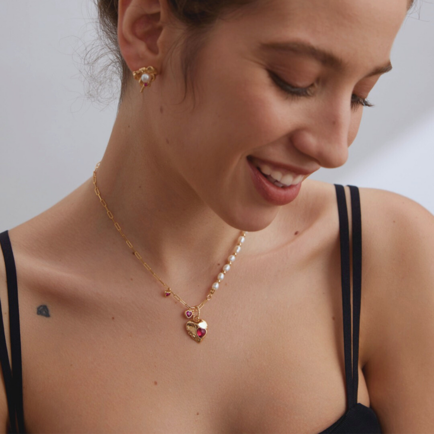 Ruby Heart Pearl Necklace