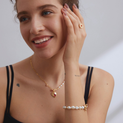 Ruby Heart Pearl Necklace