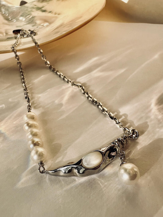 Lunar Glow Mother-of-Pearl Nacre Pearl Pendant Necklace | Sterling Silver