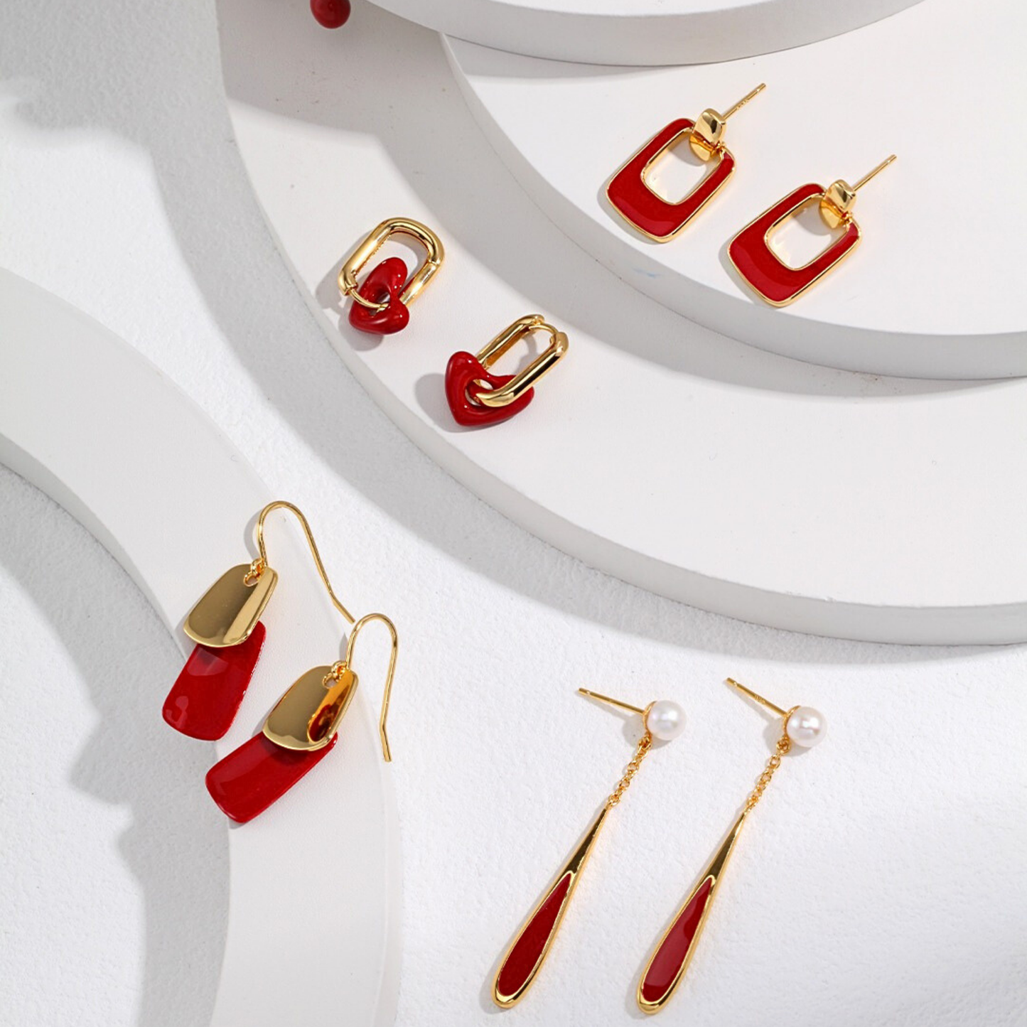 Pearl and Teardrop Enamel Earrings