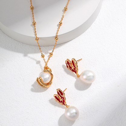 Heart and Pearl Enamel Earrings