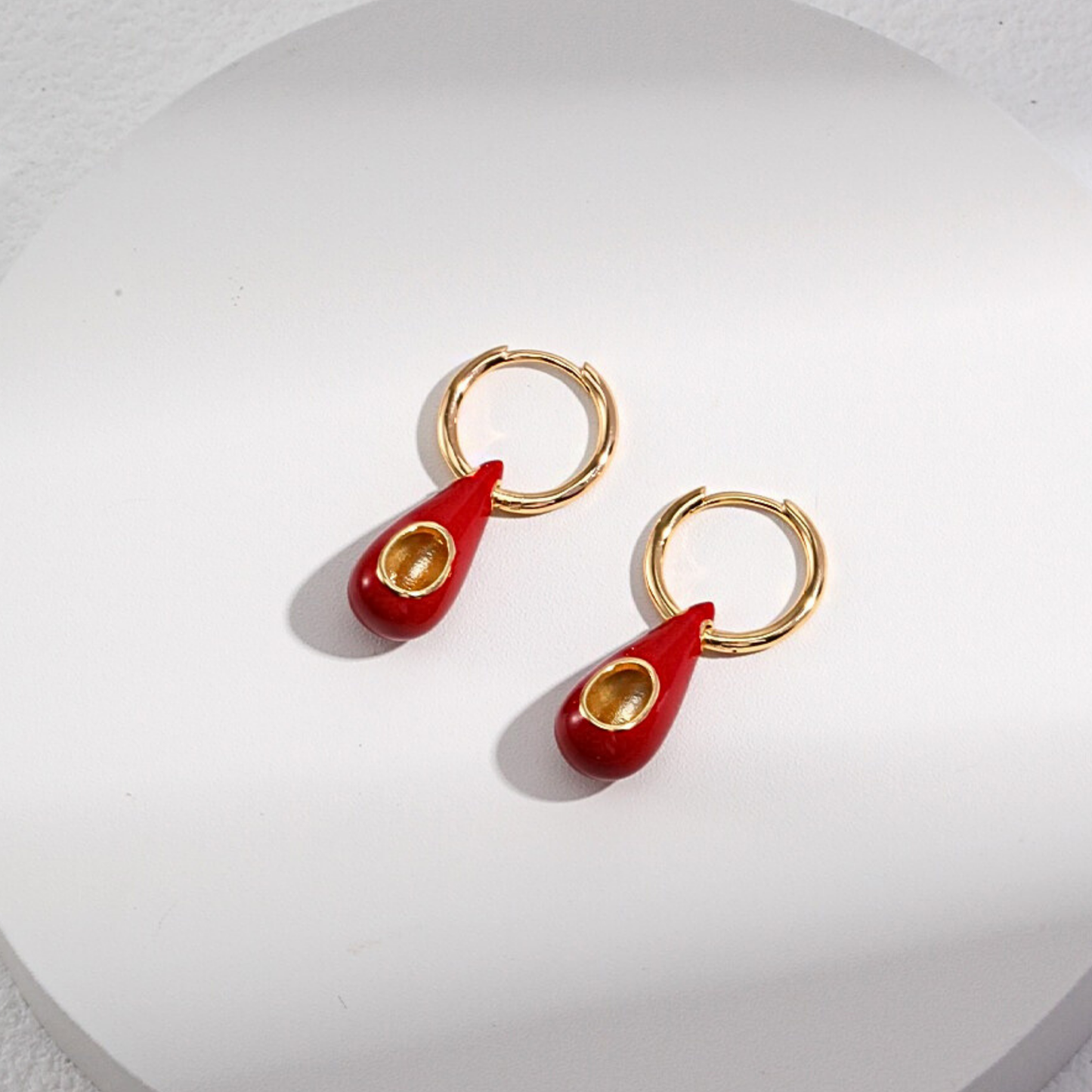 Golden Teardrop Enamel Earrings