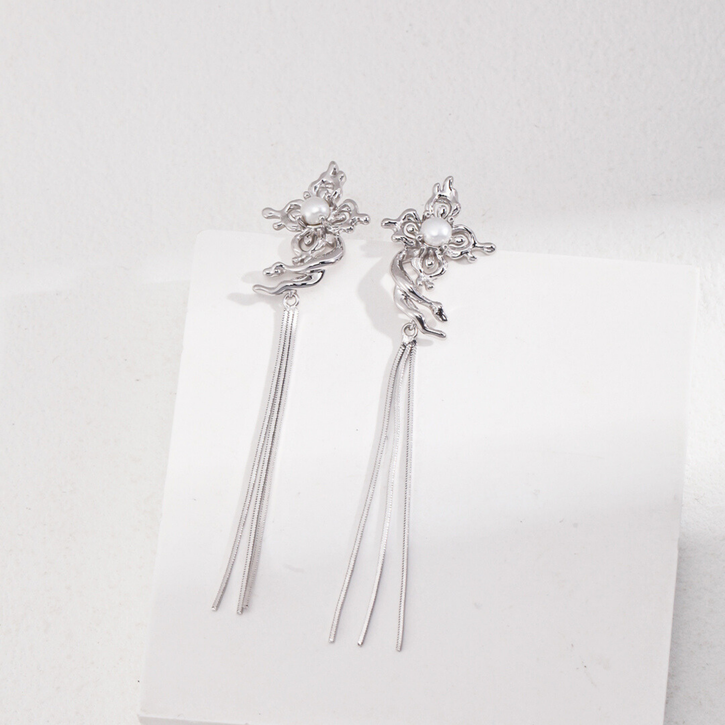 Butterfly Orchid Pearl Tassels Earrings