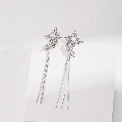 Butterfly Orchid Pearl Tassels Earrings
